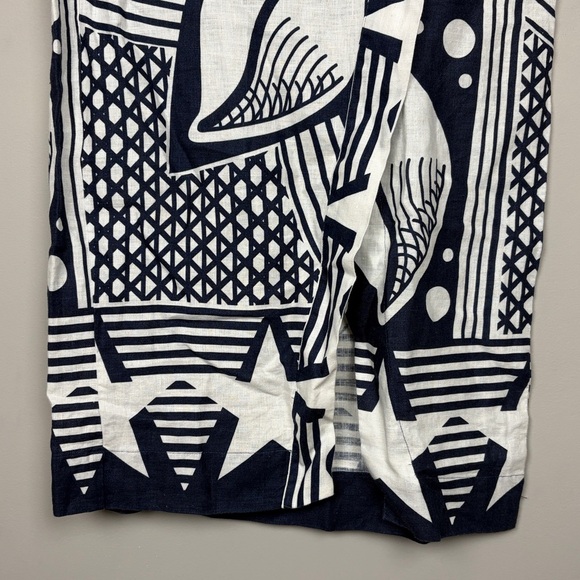 Farm Rio Cowrie 100% Linen Blue and White Shell Midi Skirt SZ S - Picture 3 of 11